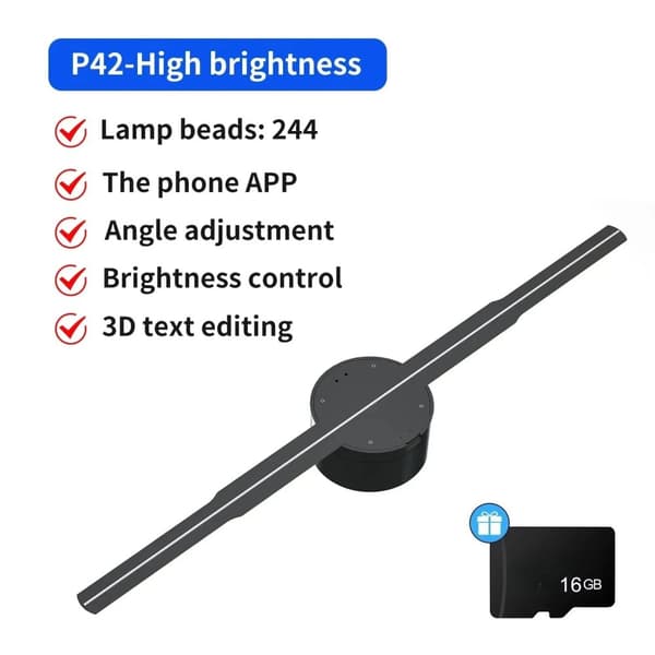 Holografisk Reklame Maskine, 3D Skærm, Justerbar Lysstyrke,EU STIK, 42cm HD udgave