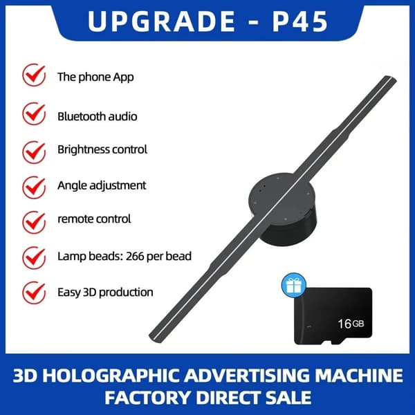 Holografisk Reklame Maskine, 3D Skærm, Justerbar Lysstyrke,EU STIK, 45cm HD udgave