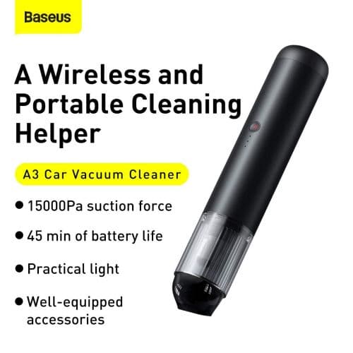 ASPIRATOR de mana Baseus A3, putere aspirare 15000pa, suporta incarcare QC3.0, filtru HEPA, acumulator 4*2000mAh cablu inclus Type-C la USB, tarnish "
