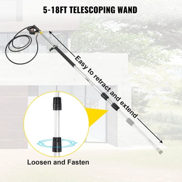 1,5-5,4m 4000PSI 9GPM högtryckstvätt teleskopisk förlängningsstav med 5 munstycken, för 3/8" snabbkoppling, stark rengöringseffekt