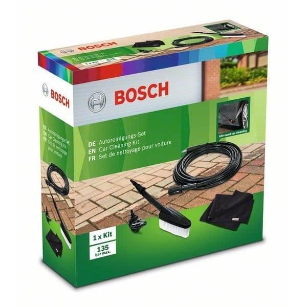 Bilrengøringssæt til BOSCH højtryksrensere - Vaskebørste, Højtryksslange, 90° dyse, Klude