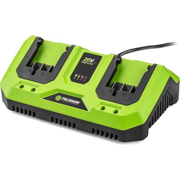 Dubbelladdare - FIELDMANN - För 20V-batterier - Laddar 2Ah på 60 min - Kompatibel med 2Ah, 4Ah