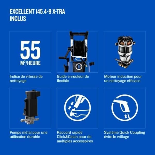 NILFISK E 145.4 högtryckstvätt - Blå - 145 bar - Teleskopiskt och flexibelt handtag på 9 meter
