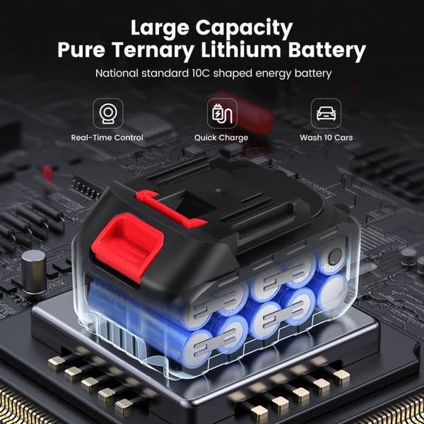21V 100Bar bärbar högtryckstvätt sladdlös högtryckstvätt med 6-i-1 munstycke och 1 st 30000 mAh batteri