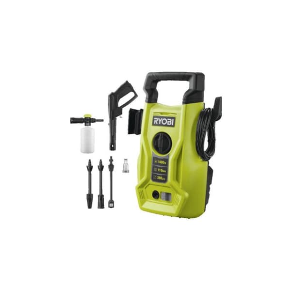 RYOBI - Högtryckstvätt 1400 W - 110 bar - 390 L - 5 m PVC-slang - vario & turbolansar - rengöringsmedelsmunstycke - RY110PWA