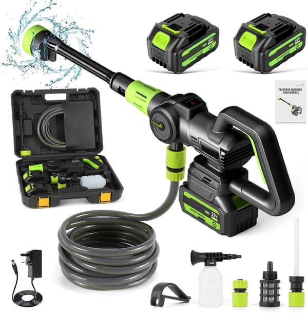Korkeapainepesuri, 1200W Teho, 6-in-1 Suuttimjärjestelmä,2 Paristo EU Plug