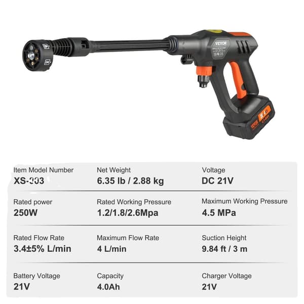 VEVOR Langaton Painepesuri, 290 PSI, 4 L/min Virtaama,290PSI 350PSI