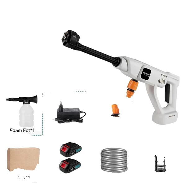 Elektrisk Högtryckstvättpistol, 100 Bar Tryck, 20500 RPM Hastighet,Papperslåda för 2 batterier, EU-kontakt