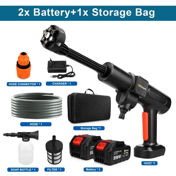 Högtryckstvätt, 2 batteristöd, 100-200 BAR tryck,2 Batteri