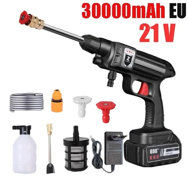 Trådløs højtryks elbilvasker pistol, 30000mAh batteri, 1500W effekt,30000mA, Batteridrevet