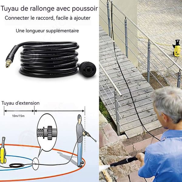 INN Rengöringsslang 15m högtrycksslang för högtryckstvätt kompatibel med Karcher K2 K3 K4 K5 K6 brickor