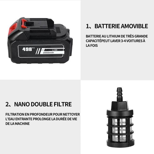 Högtryckstvätt INN® 21V 10000mAh 300KW Med 1 litiumbatteri Utbytbar munstycke Batteritid cirka 60 minuter