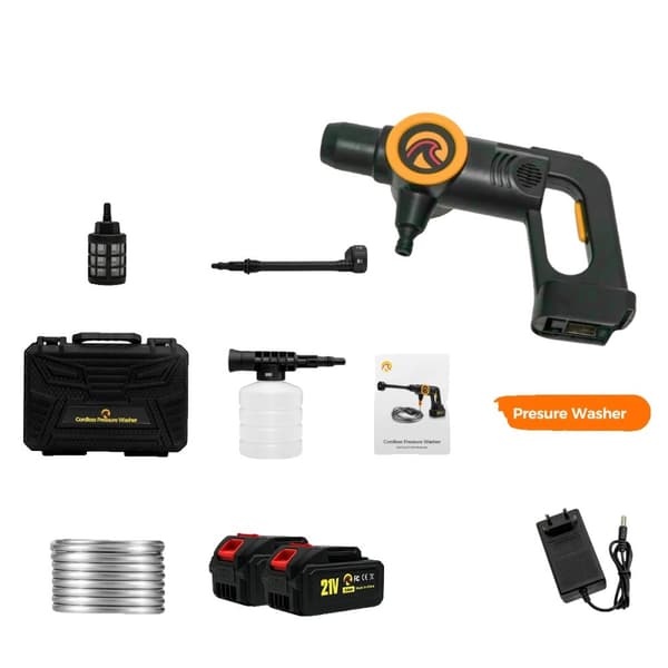 Cordless trykrenser, 2000W effekt, 6-i-1 dyse,2 batterier