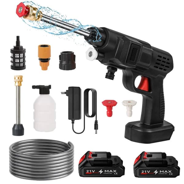 Elektrisk Högtryckstvättpistol, 200W Effekt, 20BAR Tryck,2 Batteri 12000mAh
