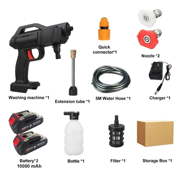 Högtryckslös vattenspruta, 13000mAh batteri, 1500W effekt,2ST Batteri