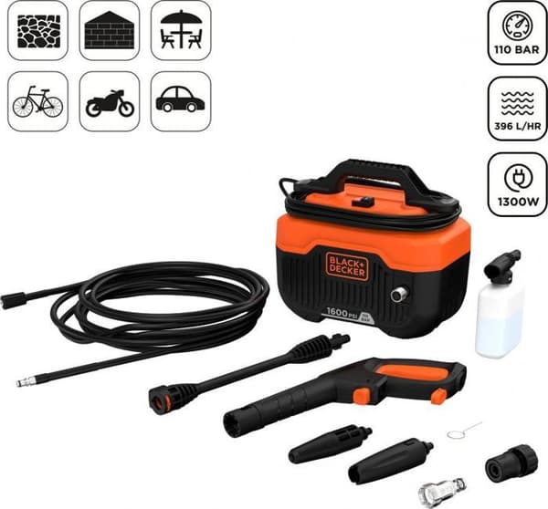 Högtryckstvätt Black-decker - BEPW1300H-QS - Högtryckstvätt Black+Decker BD MYJKA 1300W BEPW1300H 110bar Orange