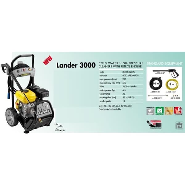 Lavor - Värmepump högtryckstvätt Semi-Pro 6,5CV 210 bar 690l/h - LANDER 3000