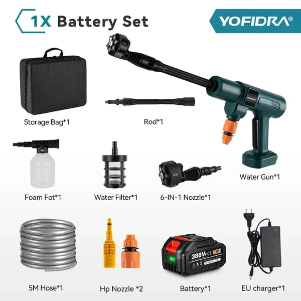 Elektrisk vattenpistol, borstlös motor, 6-i-1 munstycken,Elektrisk, 1 Batteri EU Kontakt