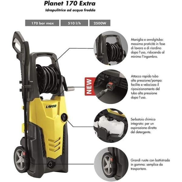 Högtryckstvätt - LAVOUR - Planet 170 Extra - 170 Bar - 2500W - Automatisk avstängning