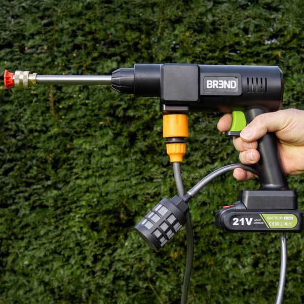 BREND Trådlös högtryckstvätt med batteri och 3 sprutfästen – Svart