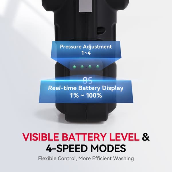 LT03 Sladdlös högtryckstvätt, Max 75 bar mobil högtryckstvätt med 4 trycknivåer och borstlös motor - LCD-skärm, 6-i-1-munstycke, 2x 6000mAh batteri