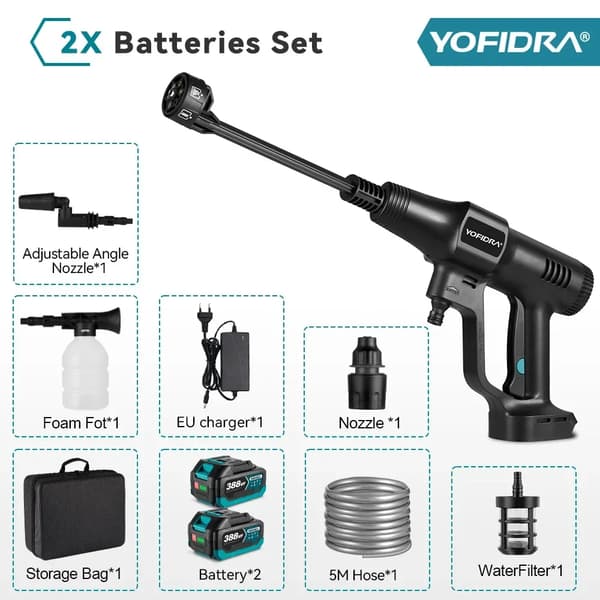 Högtryckstvättspistol, 200 BAR tryck, 3500W effekt,2 Batteri