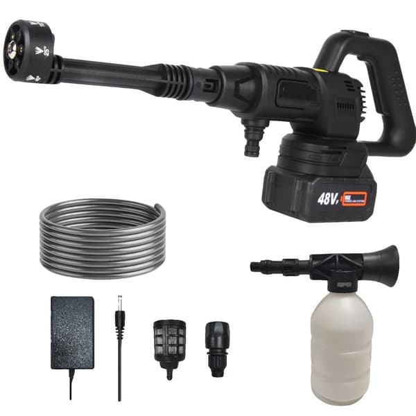 Bærbar Bilvaskpistol, 48V, 200W Højtryk, 3,6L Vandudgang,Batteridrevet, Sort 1