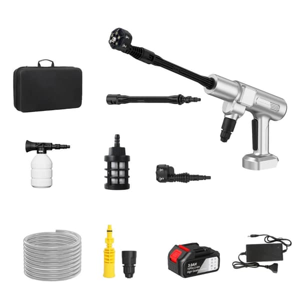 Högtryckstvätt, 35 bar, 4,1 l/min vattendrag, borstlös motor,Silver 1 Batteri