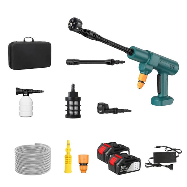 Højtryks bilvaskepistol, 35 Bar tryk, 4,1 L/min flow, børsteløs motor,Grøn 2 Batteri