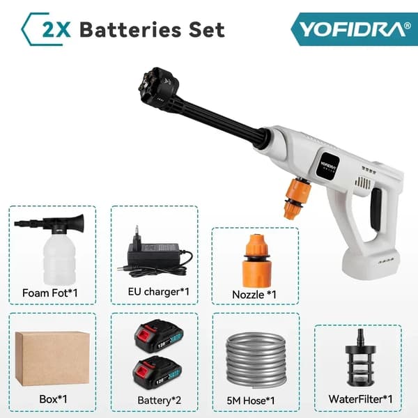 Elektrisk Højtryksrenserpistol, 100 Bar Vandtryk, 20500 RPM Hastighed,2 Batteri Papkasse