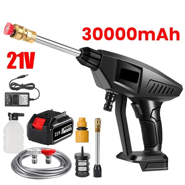 Trådløs Bilvaskemaskine, 60 Bar Tryk, 10 L/min Flow Rate,Elektrisk, 30000mAh