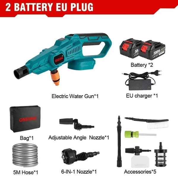 Elektrisk Högtryckstvätt, 3500W Effekt, 200 BAR Tryck,2 Batteri EU Kontakt
