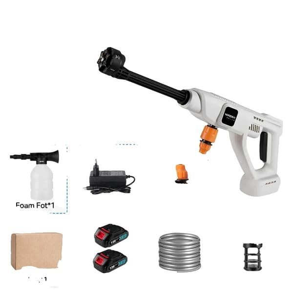 Elektrisk Bilvaskepistol, 100 Bar Tryk, 4,9 L/min Flow Rate,2 Batteri Papkasse