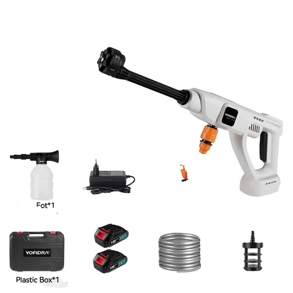 Elektrisk Bilvaskepistol, 100 Bar Tryk, 4,9 L/min Flow Rate,2Batteri Plast KASSE