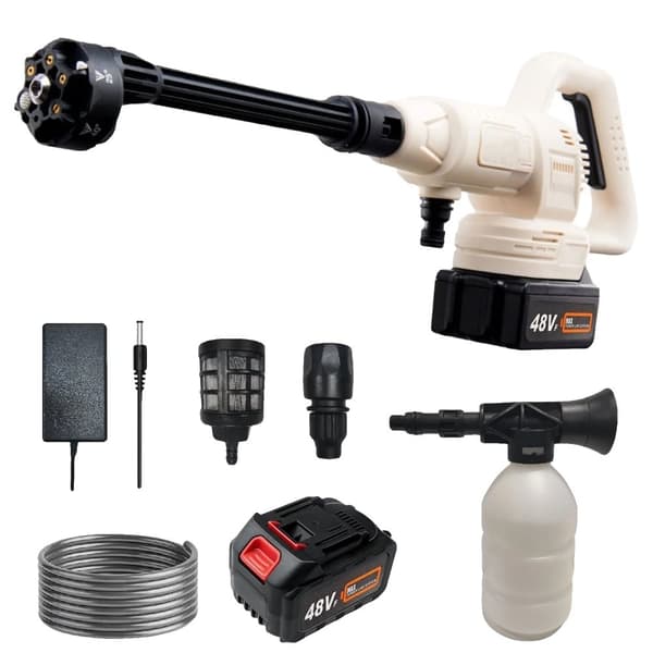 Højtryksrenser, 6-i-1 justerbar dyse, batteridrevet, 180° rotation,T1 Med 2x Batteri