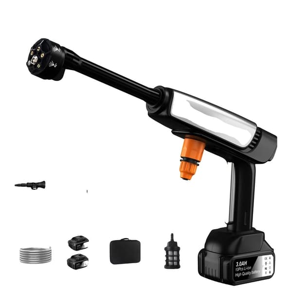 Högtryckstvätt, 300W effekt, 35Bar tryck, 24000 RPM,Grå med 2 Batteri, Batteridriven