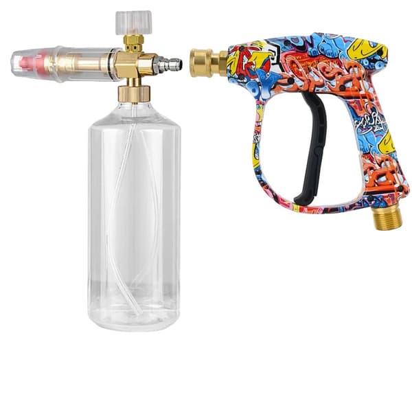 Højtryksrenser Spraypistol, Solid Messing, 150 Bar Tryk, 5 Hurtige Spidser,Sølv