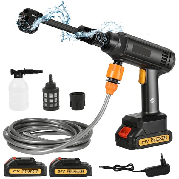 Trådløs Højtryksrenser, 30.000 RPM, 10L/min Flow Rate, Multifunktionel,Med 2×Batteri, Elektrisk