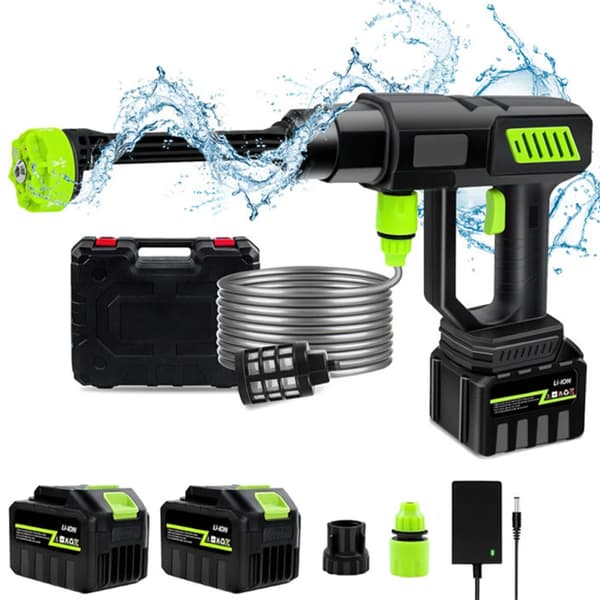 Trådløs Højtryksrenser, 1000W Effekt, 980psi Tryk, 6-i-1 Dyser,2 Batteri, Elektrisk