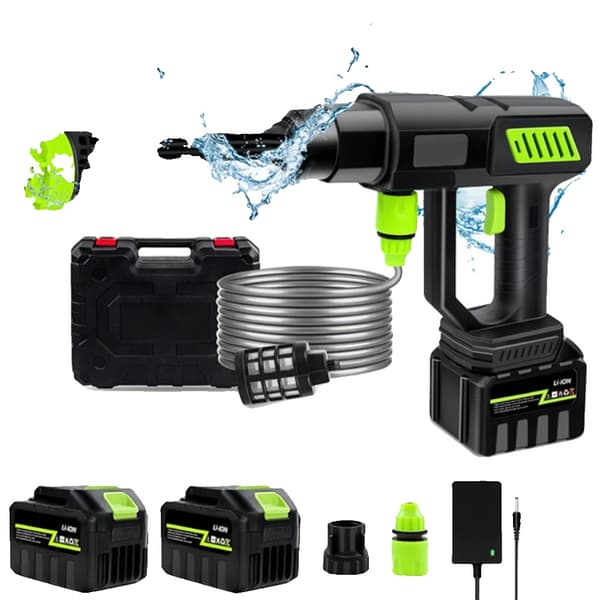 Trådløs Højtryksrenser, 1000W Effekt, 980psi Tryk, 6-i-1 Dyser,2 Batteri, Elektrisk