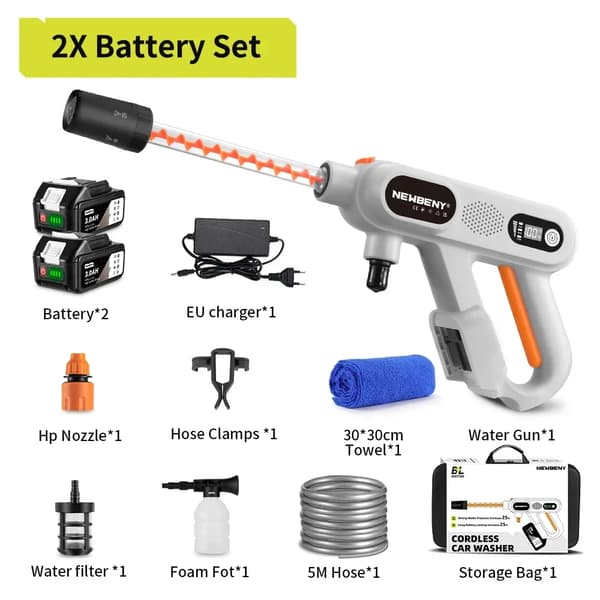 Trådløs bilvasker, 2000-3999W, 18V nominelt spænding, CE-certificering,Elektrisk, 2xBatteri sæt