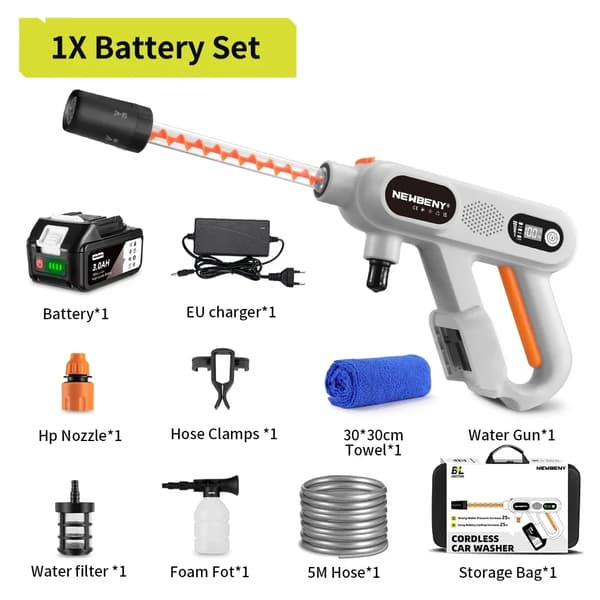 Trådløs bilvasker, 2000-3999W, 18V nominelt spænding, CE-certificering,1 batteri sæt, Elektrisk