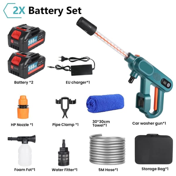 Högtryckstvättspistol, 80 Bar, 3 Växlar,EU, Elektrisk, 2x Batteri Set