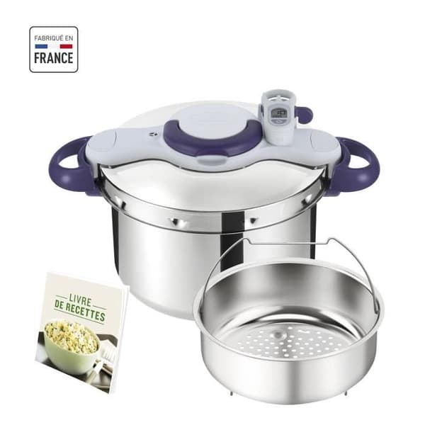 SEB P4620800 Tryckkokare 7,5 L, Induktion, Tryckkokare i rostfritt stål, Tryckkokare, Lättvikt, Receptbok, Tillverkad i Frankrike, Lila