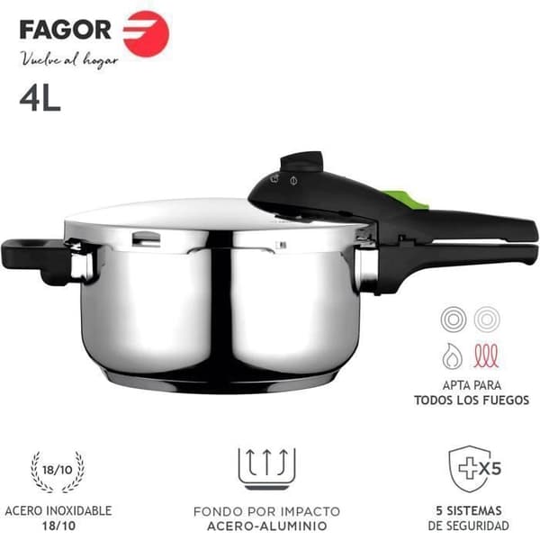 4 liters tryckkokare, induktion, 18/10 rostfritt stål, 2 trycknivåer FAGOR Rapid Xpress 4 Silver 800055