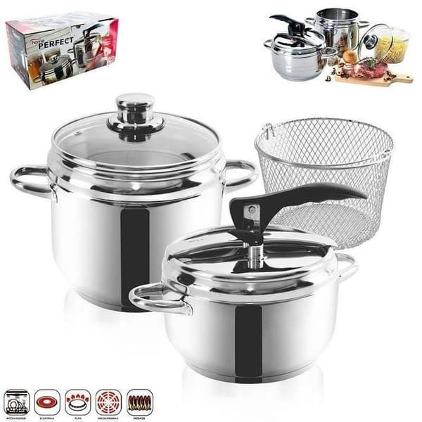Tryckkokare, tryckkärl i stål, set med 2 kastruller, 3,5 5 l, PROFI duo