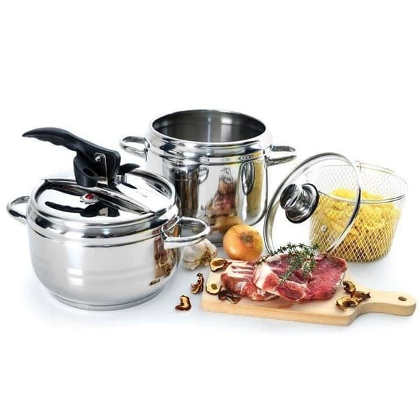 Tryckkokare, tryckkärl i stål, set med 2 kastruller, 3,5 5 l, PROFI duo