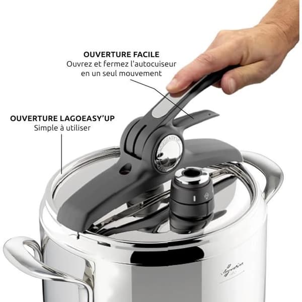 "Tryckkokare - LAGOSTINA - Irradial Control Lagoeasy'UP - 5 L - Rostfritt Stål 18/10 - Lätt att öppna"