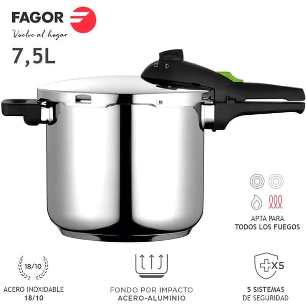 Autocuiseur 7,5 liter, Induktion, Rostfritt stål 18/10, 2 trycknivåer FAGOR Rapid Xpress 8 Silver 800079