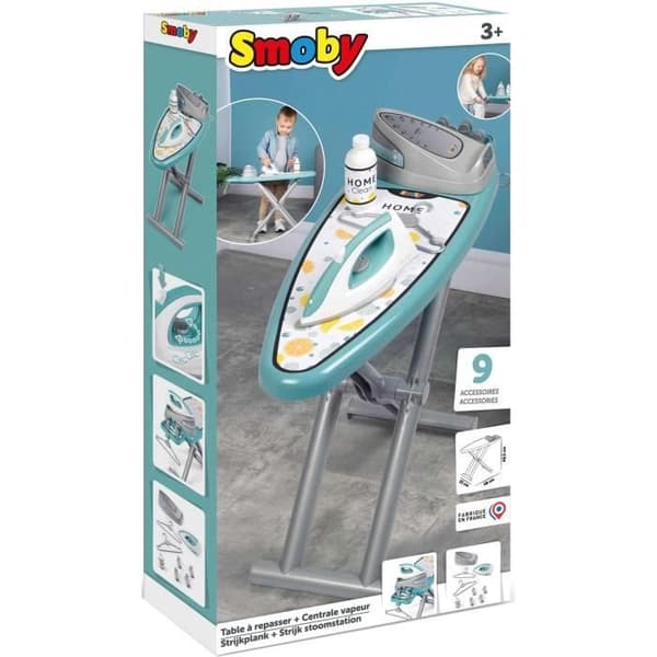 Smoby - Strykjärn med ångstation + 9 tillbehör - Rollspel för hushåll - H48cm - Tillverkad i Frankrike - Från 3 år